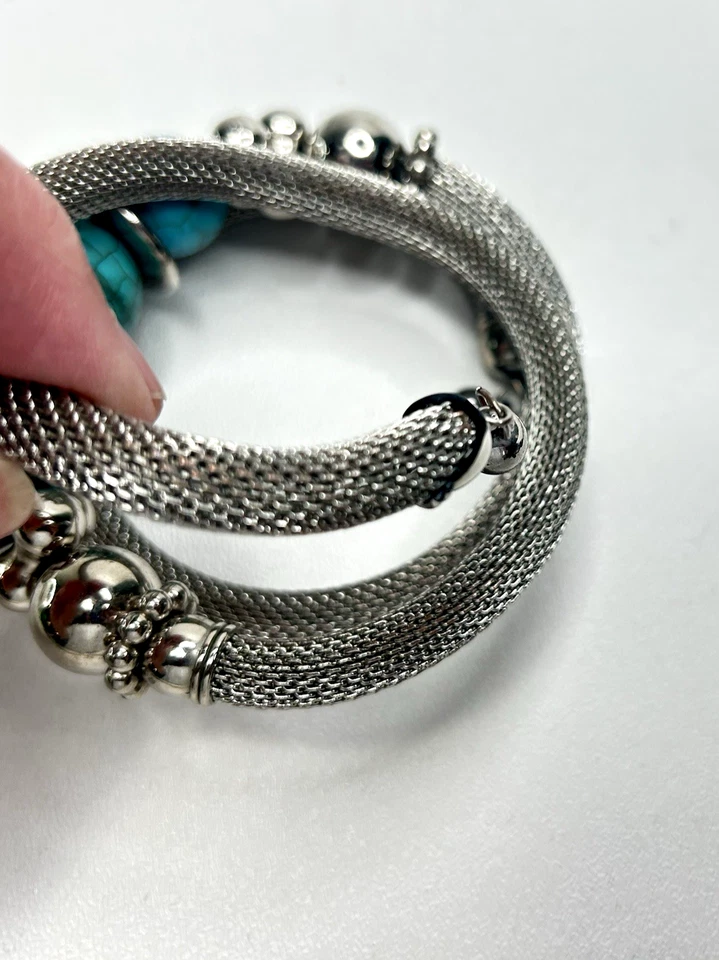 Mesh & Howlite Wrap Bracelet Silver and Turquoise - Image 4 of 4