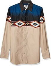 New! Ely Cattleman Boy's Tan AZTEC BORDER PRINT WESTERN SHIRT Size XS S M L