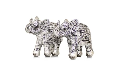 Set of 2 Brushed Silver Elephant Ornaments Figurine Boxed Gift - Picture 3 of 8