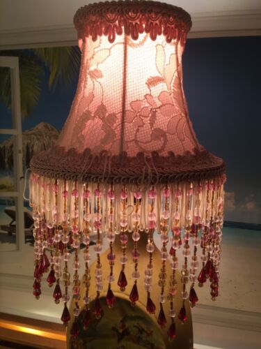 Stunning PINK TASSELLED BEADS & WHITE LACE Clip On Chandelier Lamp Shade (C) - Picture 15 of 15