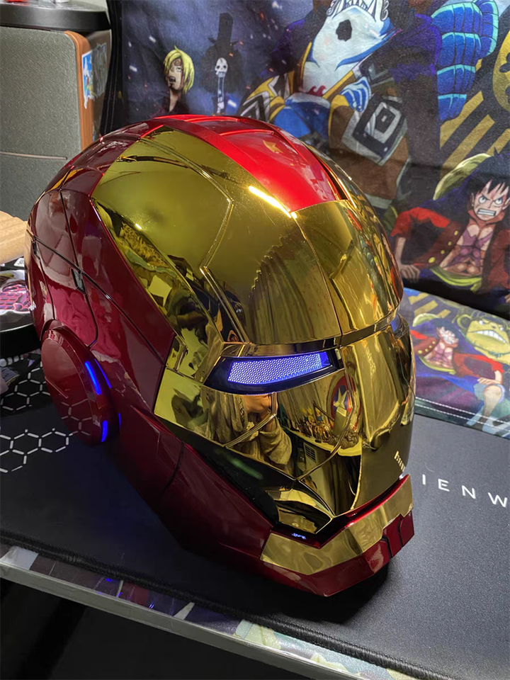 Casque Iron Man MK5 1:1 Cosplay – Avec Commande Vocale, Couleur Rouge-or, Taille Ajustable