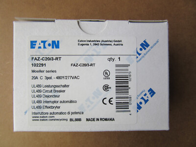 Eaton FAZ-C20/3-RT Moeller Series Circuit Breaker 3P 20A 480Y/277V New in Box
