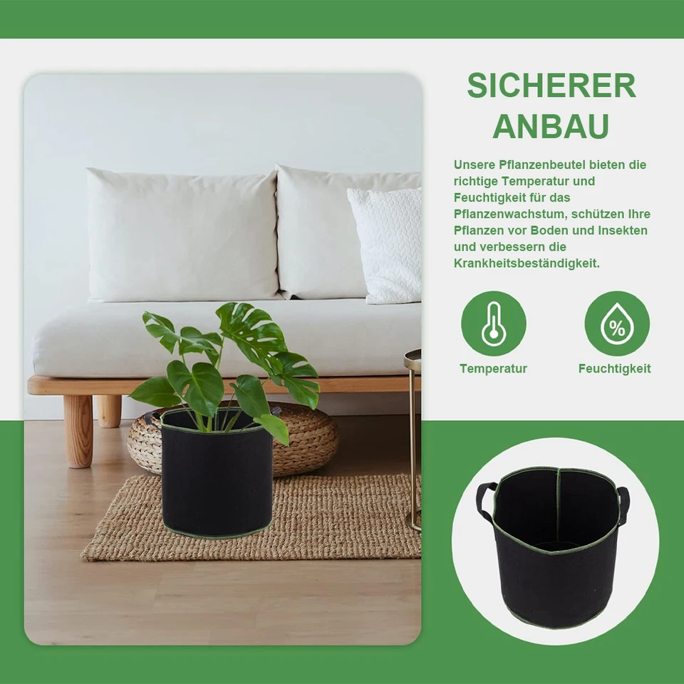 3-10X PFLANZSÄCKE MIT HENKELN PFLANZTASCHE GROW PLANT BAGS PFLANZBEHÄLTER 11-30L - Bild 3 von 4