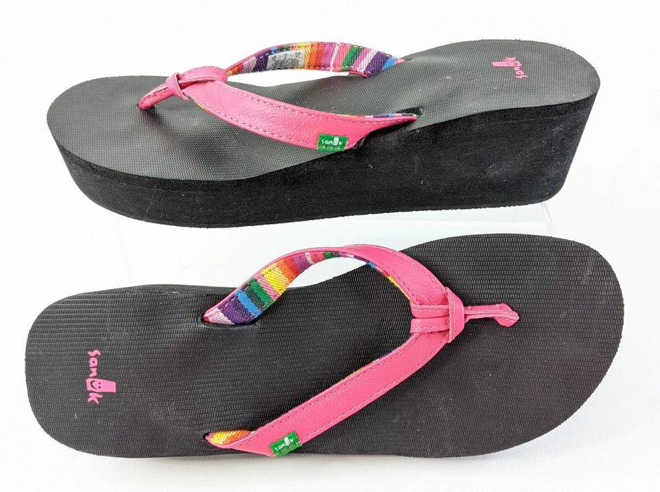 Sanuk Springwater PINK Platform Wedge Flip Flop Sandals - Women's Size 10 - EUC - Image 3 of 4