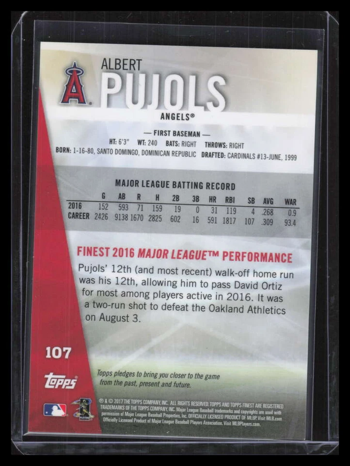 2017 Finest 107 Albert Pujols SP - Image 2 of 2