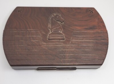 Vintage Lowe USA Mini Chess Set 1945 Marbled Foulding Case With Instruction Game