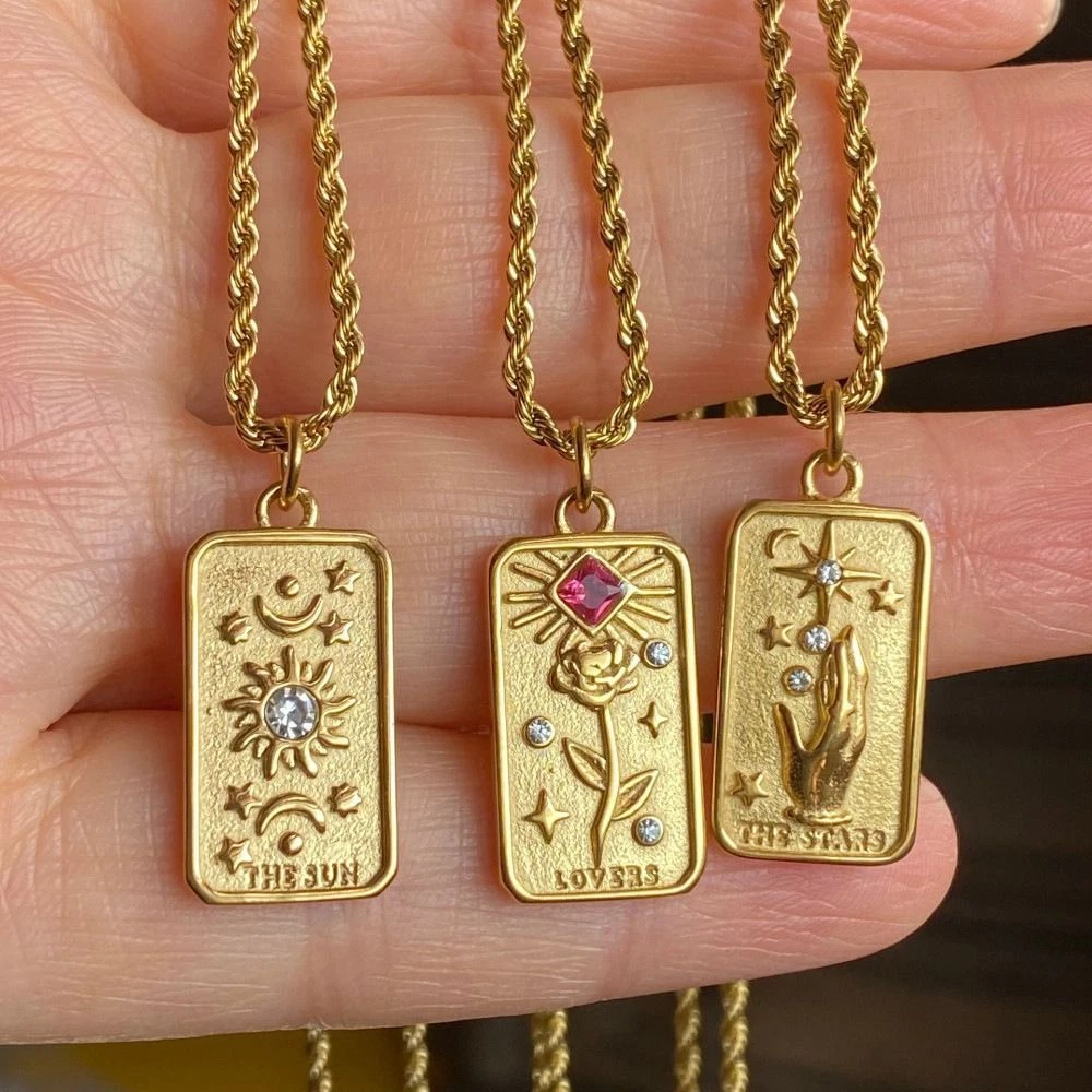 Good Luck Amulet Pendant Necklace Tarot Cards Jewelry Women Gift