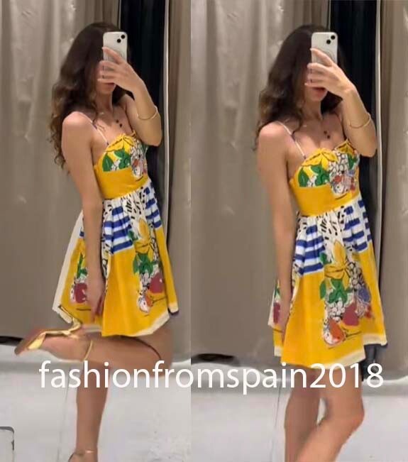 ZARA NEW WOMAN SHORT STRAPPY FRUIT PRINT POPLIN DRESS XS-XXL