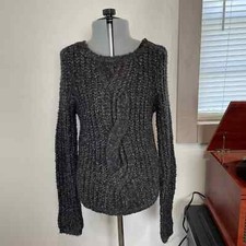 LOFT Ann Taylor Heather Black Chunky Cable Knit Acrylic Blend Sweater Size XS