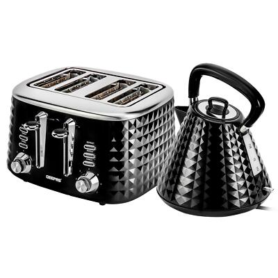 4 Scheiben Brot Toaster & 1,5L Kabelloser Wasserkocher Combo Struktur Set Schwarz