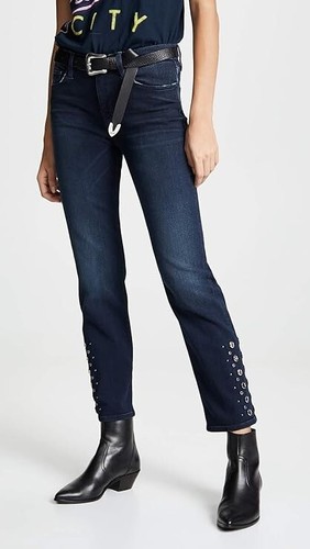 Pantalones de mezclilla para mujer nuevos con etiquetas Hudson NICO talla 27 tiro medio cigarrillo lavado oscuro remaches @ dobladillo - Imagen 6 de 12