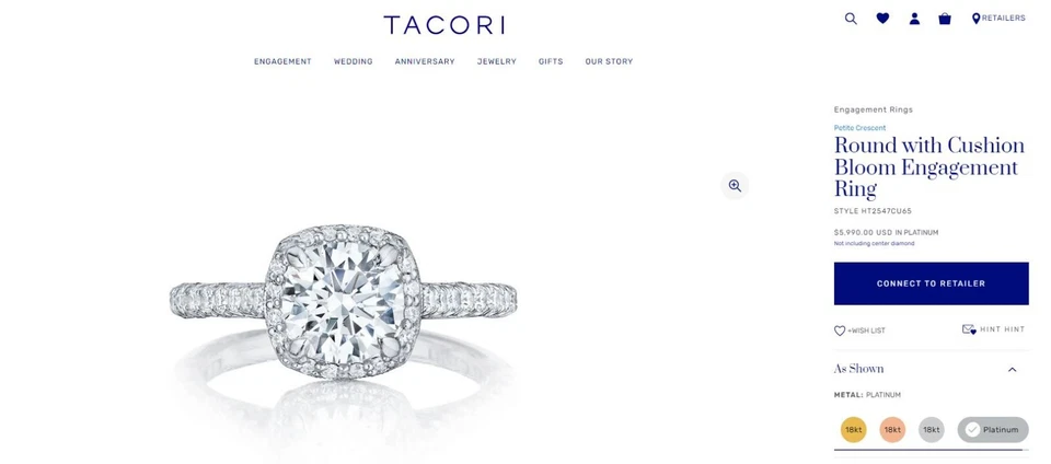 Tacori Platinum GIA 0.96ct Diamond Petite Round Cushion Bloom Engagement Ring 6 Foto 2 de 4