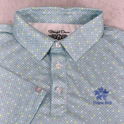 Straight Down Polo Shirt Mens Large Blue Geometric Golf Poipu Bay Performance