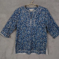 Gretchen Scott Designs Top Women Sz XL Blue Cotton Coastal Tunic