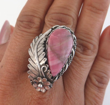 XL Sterling Silver Rhodochrosite Southwestern Handmade Adjustable Statement Ring