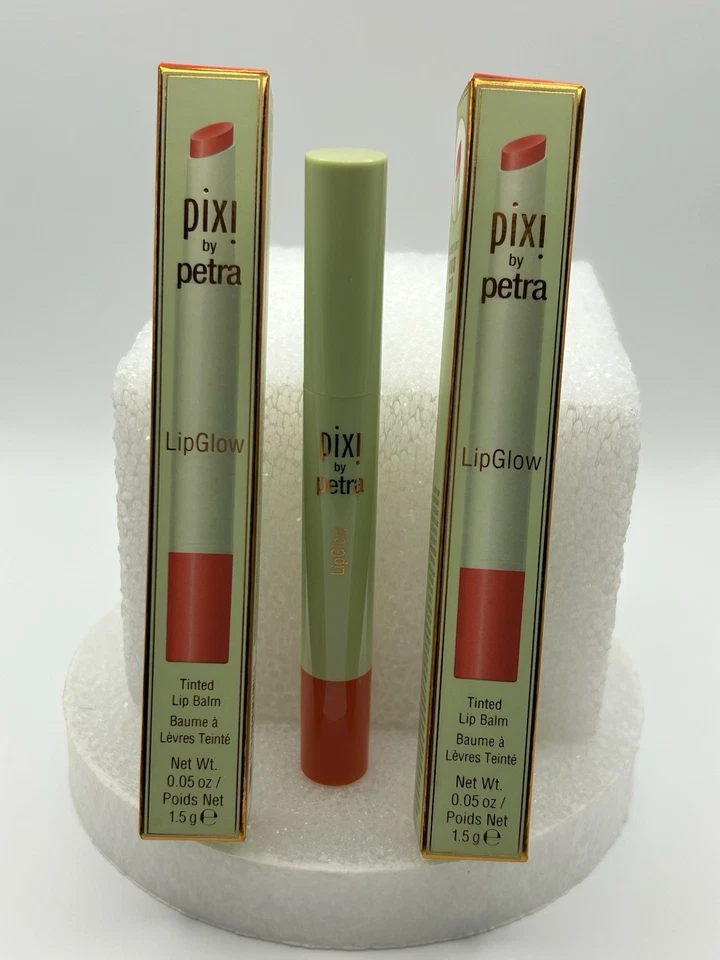 2x Pixi de Petra ~ Bálsamo labial tintado LipGlow en jugoso ~ 0,05 oz ~ TAMAÑO COMPLETO ~ NUEVO EN CAJA Foto 2 de 3