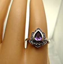 NEW Sz 6 Sterling Silver Genuine Amethyst Pear Ring Teardrop Gemstone Solid 925