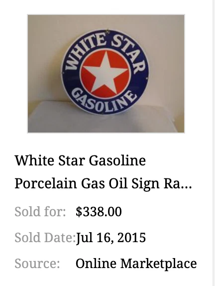 VINTAGE "MOBIL WHITE STAR GASOLINE" 11 3/4" PORCELAIN METAL OIL SIGN! PUMP PLATE - Image 3 of 4