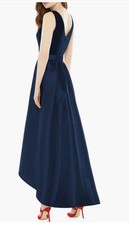 Alfred Sung Midnight Navy Sateen Twill High Low Cocktail Dress Gown New Size 12