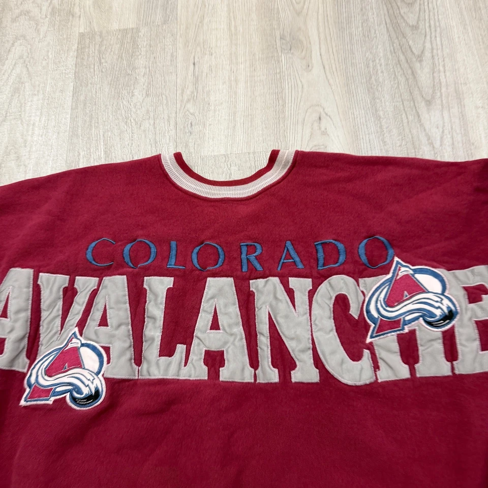 Sudadera De Colección Colorado Avalanche Para Hombre Grande NHL Hockey Manga Spellout Años 90 Foto 3 de 4