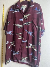 Vintage Paradise Found Hawaiian Shirt Mens X Large Fighter Plane Print Military