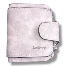 Baellerry Light Grey Faux Suede Folding Wallet Adult Unisex Travel