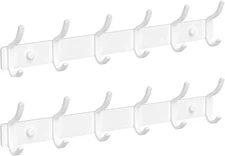 White Wall Mounted Coat Rack - 15 Inch Arc Shaped Design with 6 Hooks 