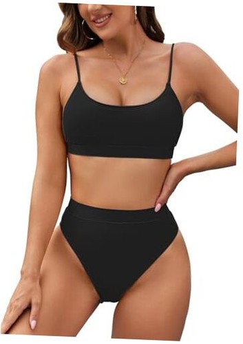 Plus Size High Waisted Bikini Set for Women Two Piece Cheeky X-Large Black