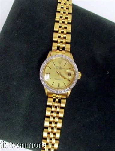 VINTAGE 18K GOLD ROLEX OYSTER PERPETUAL DATEJUST WATCH 6517 FLORENTINE DIAL