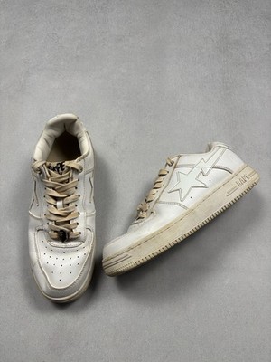 A Bathing Ape Bapesta Low White Leather Sneakers Men s Size 9 Vintage