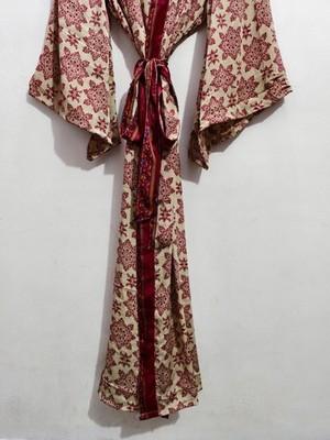 Christmas Present Gift For Her Silk Kimono Robe Soft Summer Wear Bathrobe L-183