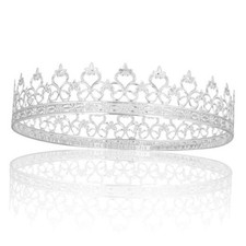 Royal King Crown and Tiara Prince Crowns Full Round Tiaras Silver