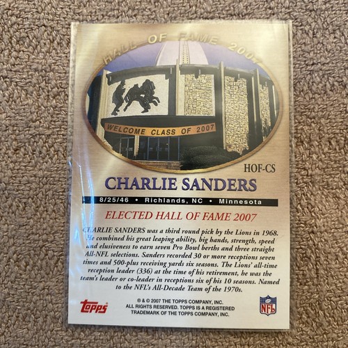 2007 Topps #HOF-CS Charlie Sanders Hall of Fame Class of 2007 - Picture 2 of 2