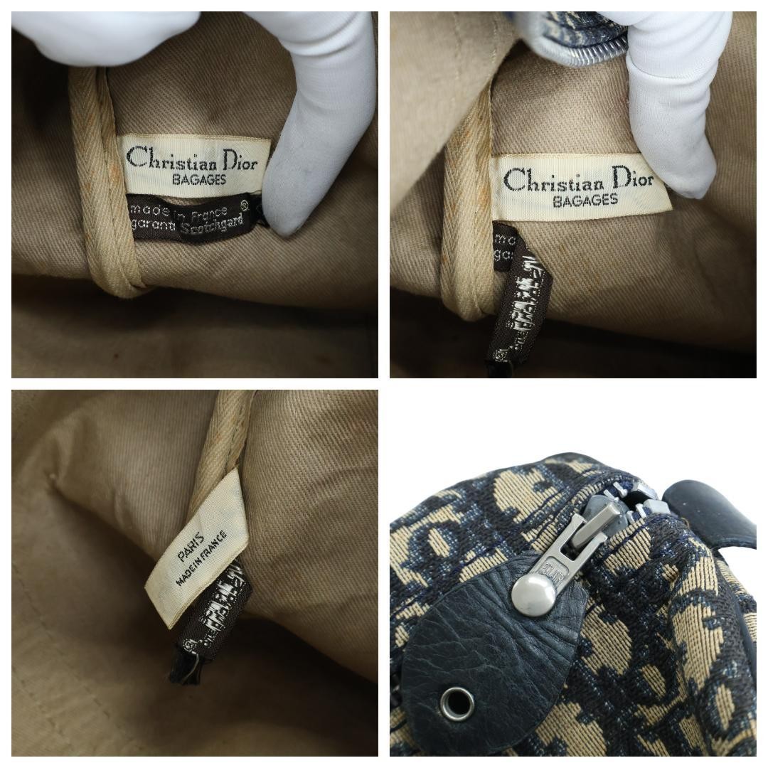 Christian Dior Mini Boston Handbag Canvas Leather Navy Beige Authentic thumbnail 13