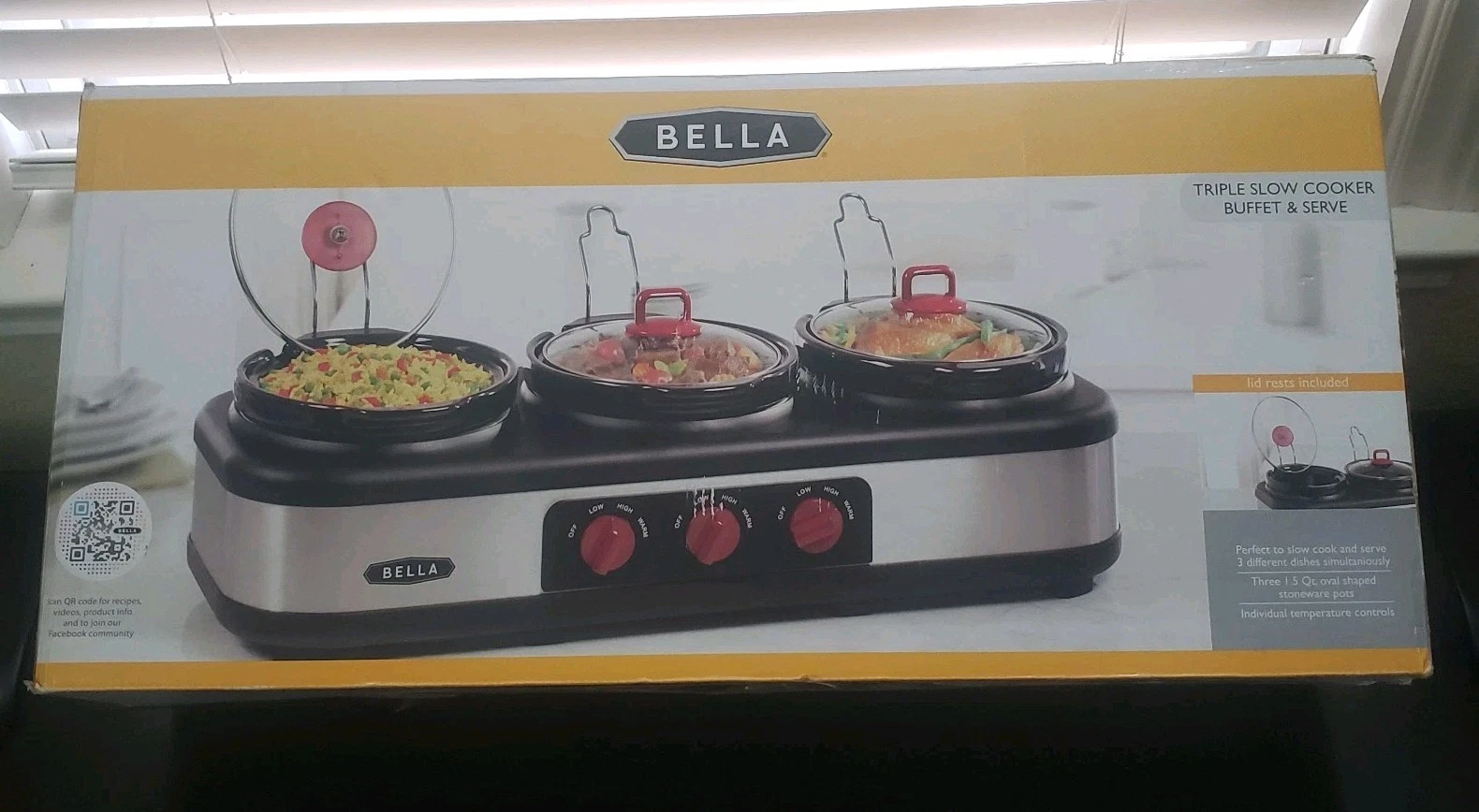 Bella - 3 x 1.5-Quart Triple Slow Cooker - Stainless Steel/Black Red