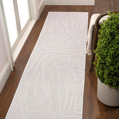 Graphic Lines High-Low Runner Rug 2X8 White/Cream, Alcina Modern Scandinavian fo