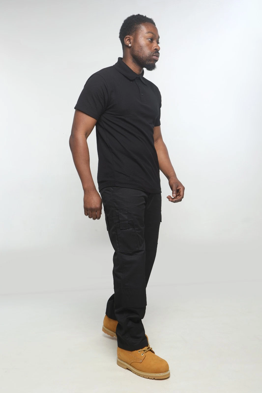 Mens Black Cargo Combat Work Trousers & Knee Pad Pockets by BWM Size 30 to 44
