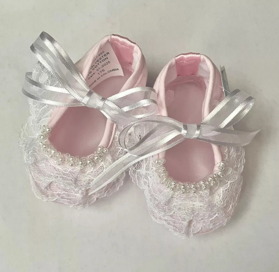 Новый с Ярлыками Will'beth розовый кружева бисером Frilly ботинок кроватки туфли девочек новорожденного размер 0 - Изображение 2 из 4