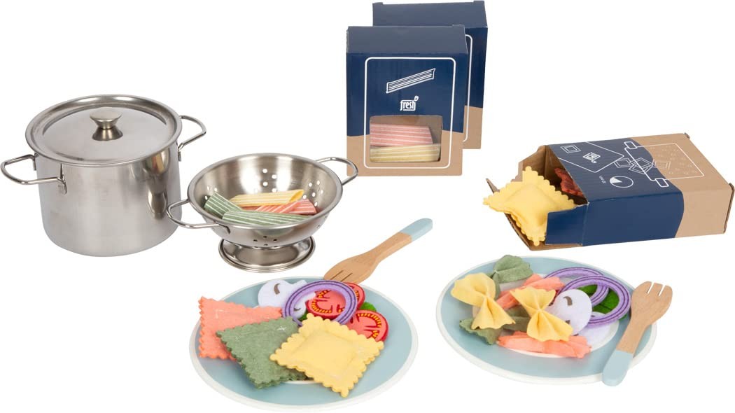 small foot Paste Chef Set for play kitchens, incl. pot, strainer, plates, utensi