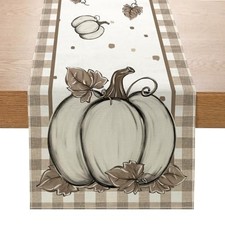 Buffalo Plaid Fall Table Runner 13x72 Inch Autumn 13"W x 72"L Brown Pumpkin