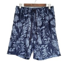 OP Men  s Board Shorts Medium Blue Leaves Pockets Swimwear Swim Trunks Tie