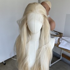 T Lace Front Wigs Long Straight Women Heat Resistant Hair Platinum blonde