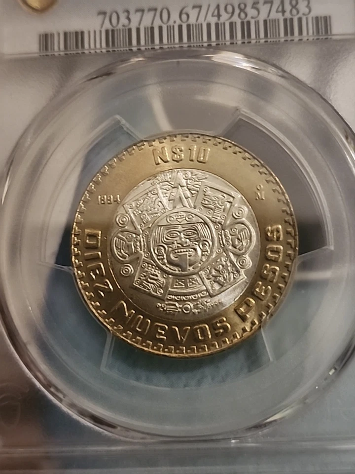 Mexico 1994 10 Pesos Bi-Metallic (925Silver center) Coin PCGS MS67 - Image 2 of 3