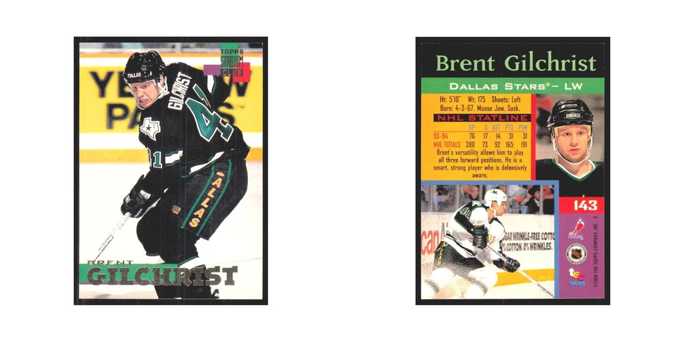 1994 Stadium Club Brent Gilchrist Dallas Stars #143 - Image 3 of 3