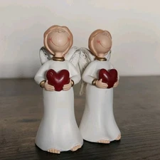 2 Gilde Christmas Valentines Angel Girsl w/Red Heart German Figurines Holiday