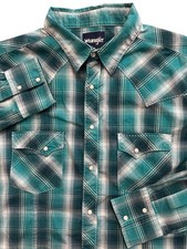 Vintage Wrangler Pearl Snap Green Snap Mens Size XXL Western Style Cowboy Shirt
