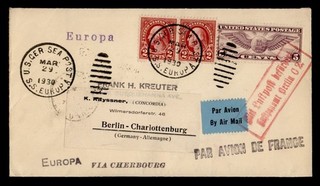 DR WHO 1930 CATAPULT? FLIGHT EUROPA SHIP GERMANY TO USA FORWARDED R87334