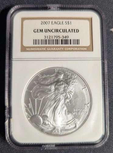 2007 Silver American Eagle $1 Dollar NGC GEM UNCIRCULATED MINT - 1oz fine silver