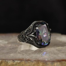 925 Sterling Silver Mens Ring with Mystic Topaz Gem Stone, Handmade Men's Ring