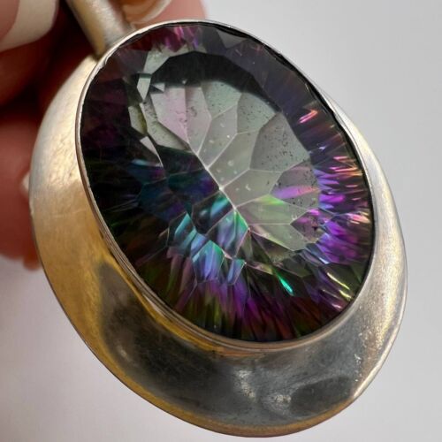Vintage Womens Fashion Jewelry Pendant Sterling Silver 925 Gemstone Mystic Topaz - Picture 2 of 8